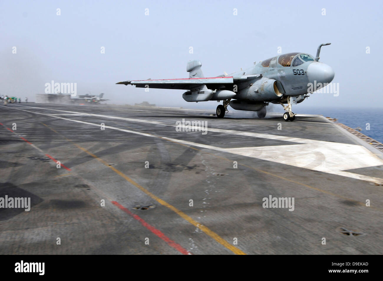 An EA-6B Prowler catapults from the aircraft carrier USS Ronald Reagan Stock Photo