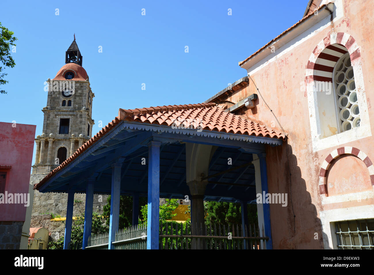 Suleiman Mosque and clock tower, Old Town, City of Rhodes, Rhodes