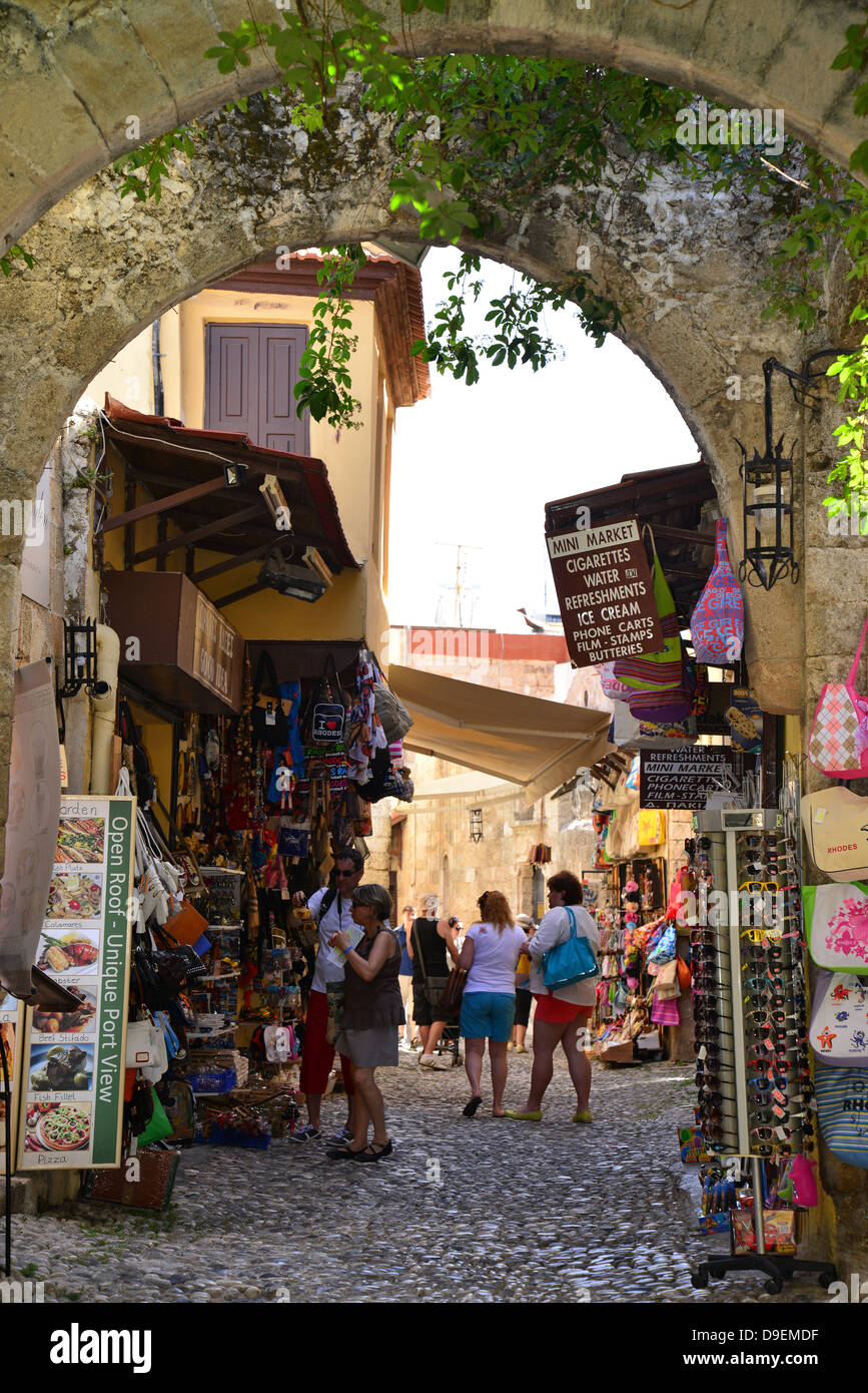 Souvenir shops, Old Town, City of Rhodes, Rhodes (Rodos), The Dodecanese, South Aegean Region, Greece Stock Photo