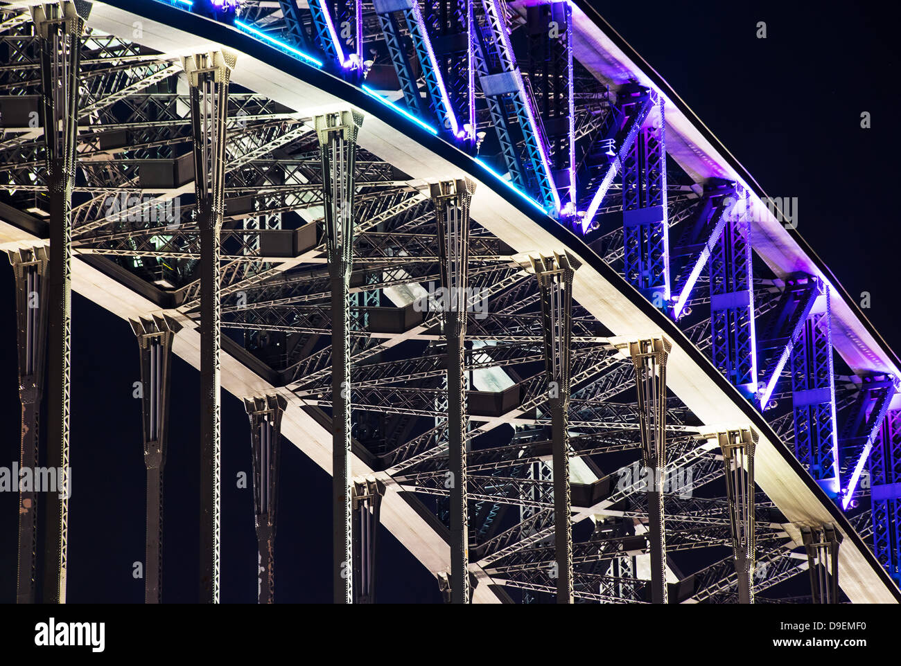 Detail of architecture on the Sydney Harbour Bridge during the Vivid Sydney Lighting Festival, Australia Stock Photo