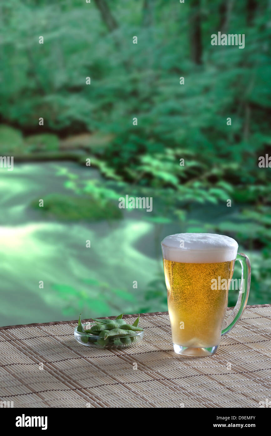 Beer and soybeans Stock Photo
