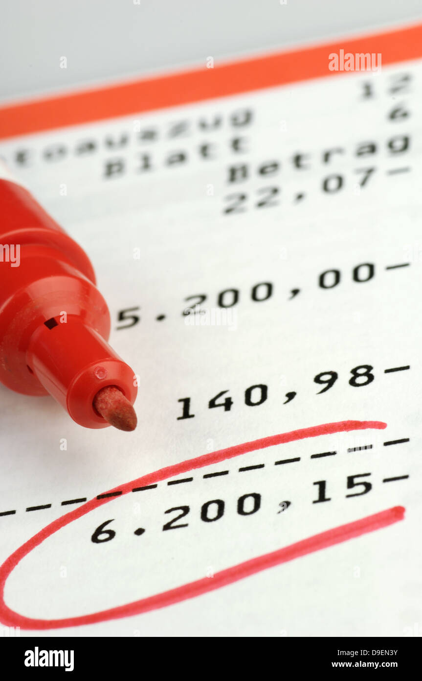 Bank statement with Soll balance and red pencil Stock Photo