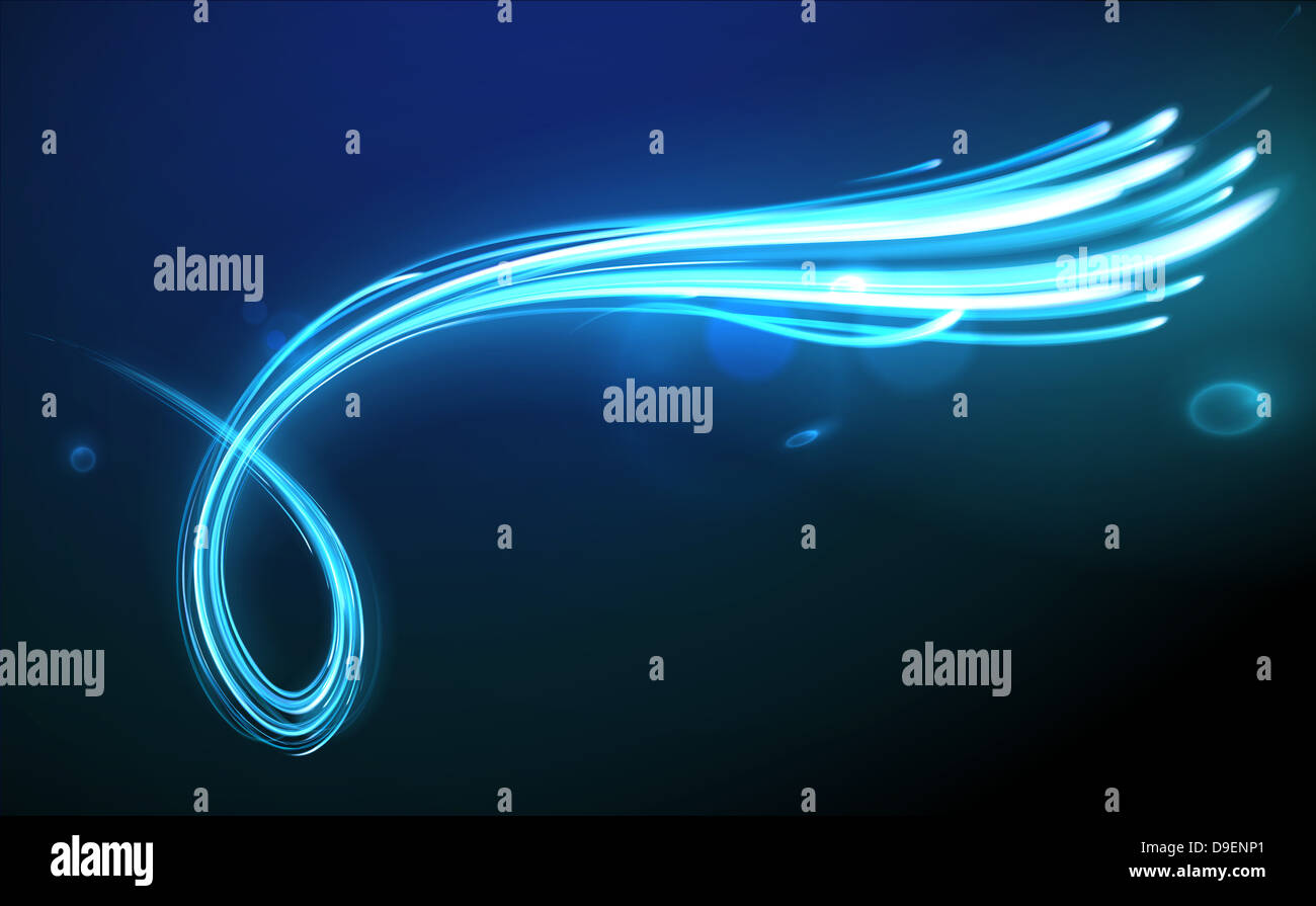 blue abstract background with blurred magic neon light curved lines ...