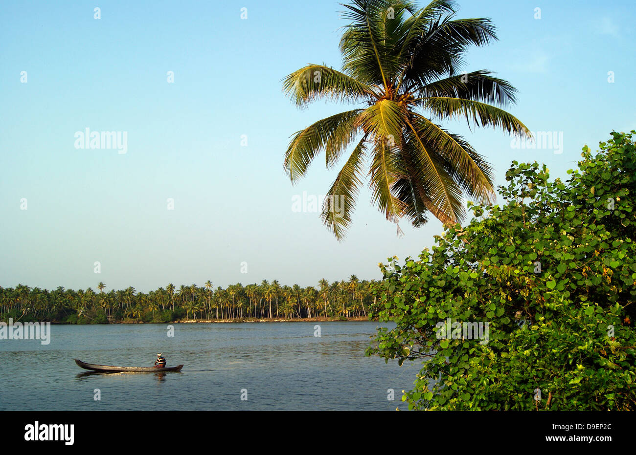 Kerala Backwaters and Country canoe Boat journey Stock Photo