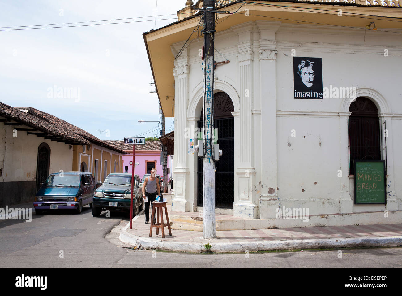 A bar called Imagine after the john Lennon of the Beatles on Penny lane in Grenada, Nicaragua Stock Photo