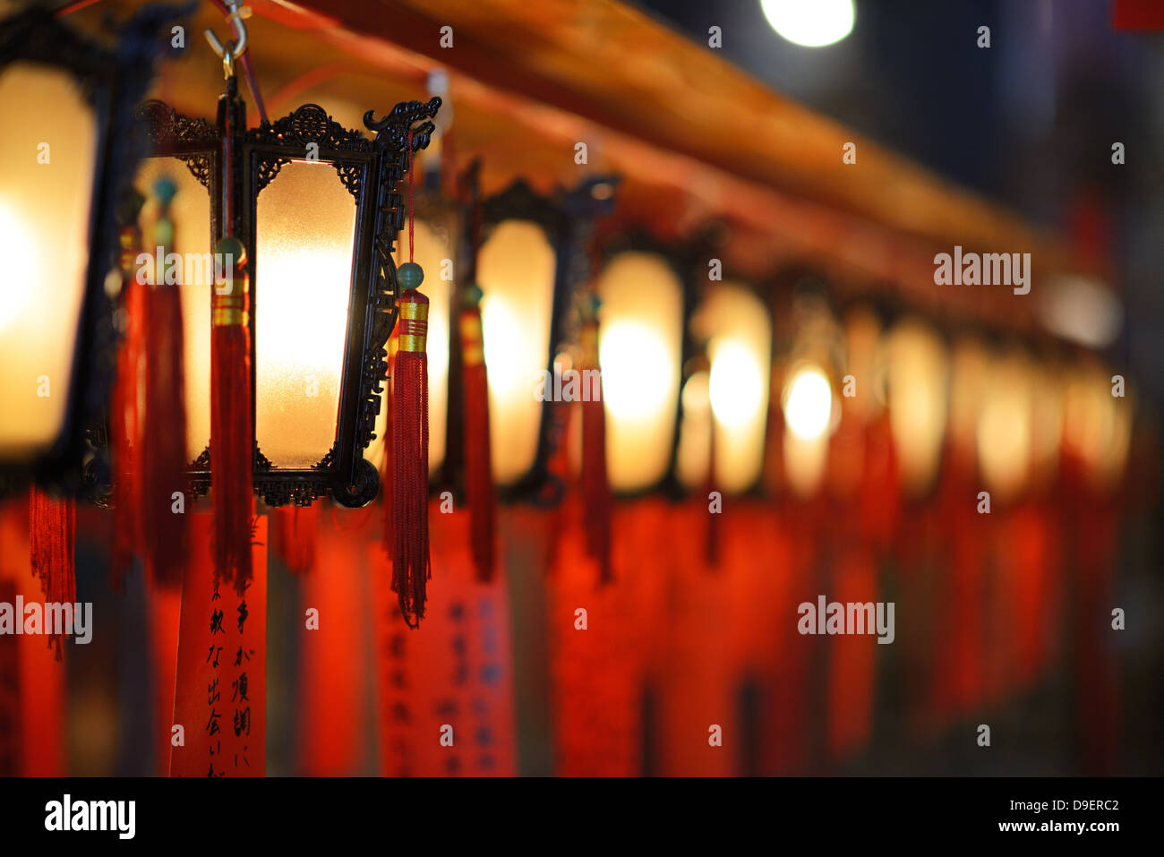 Interior lanterns of Man Mo Temple in Hong Kong, China. Stock Photo
