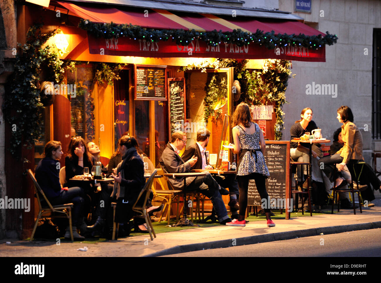 Restaurant, Tapa, Jewish quarter Le Marais, Village St Paul, Paris, France, Europe Stock Photo