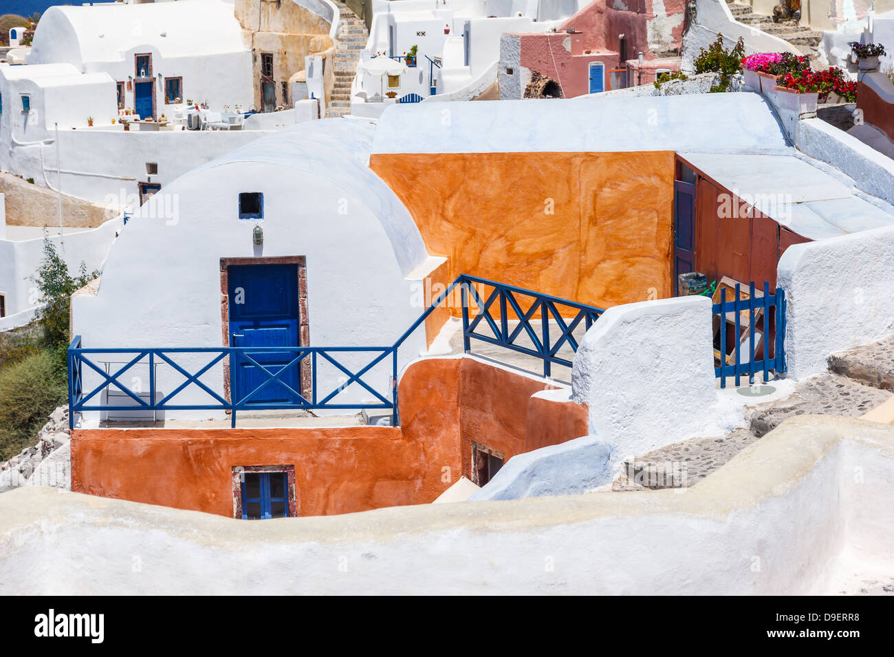 Traditional white houses at Oia, Santorini in Greece Stock Photo