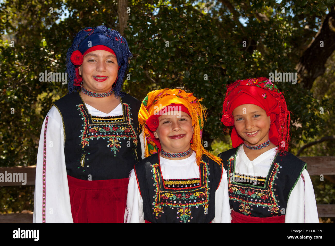 Young Minoan Greek Dancers preparing to dance at the Greek Festival, Novato, California, USA. Stock Photo