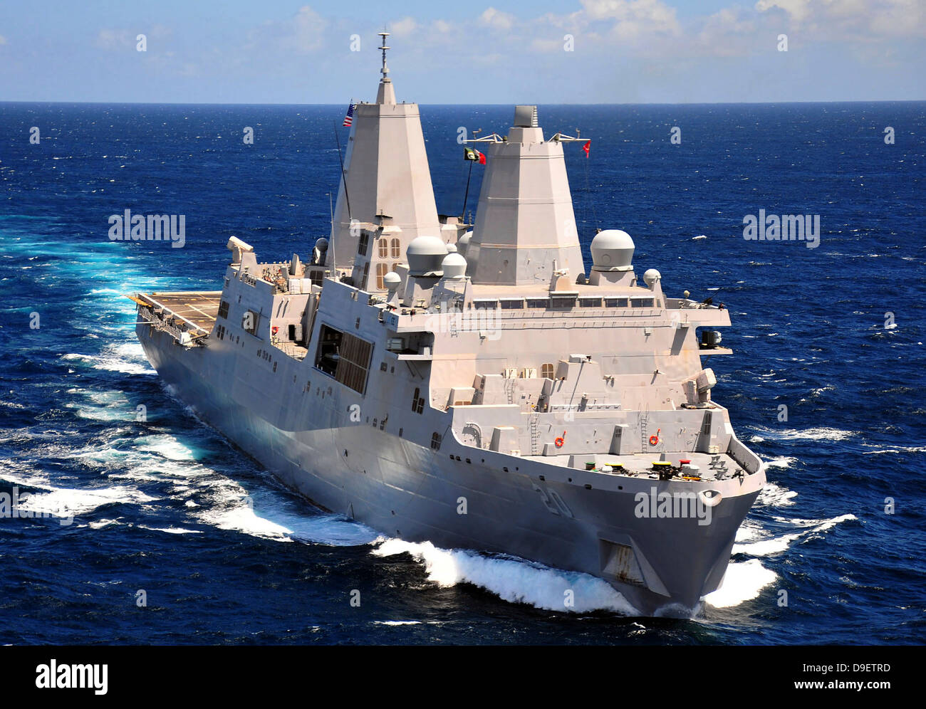 August 18, 2011 - The amphibious transport dock ship USS Green Bay (LPD 20) transits the Indian Ocean. Stock Photo