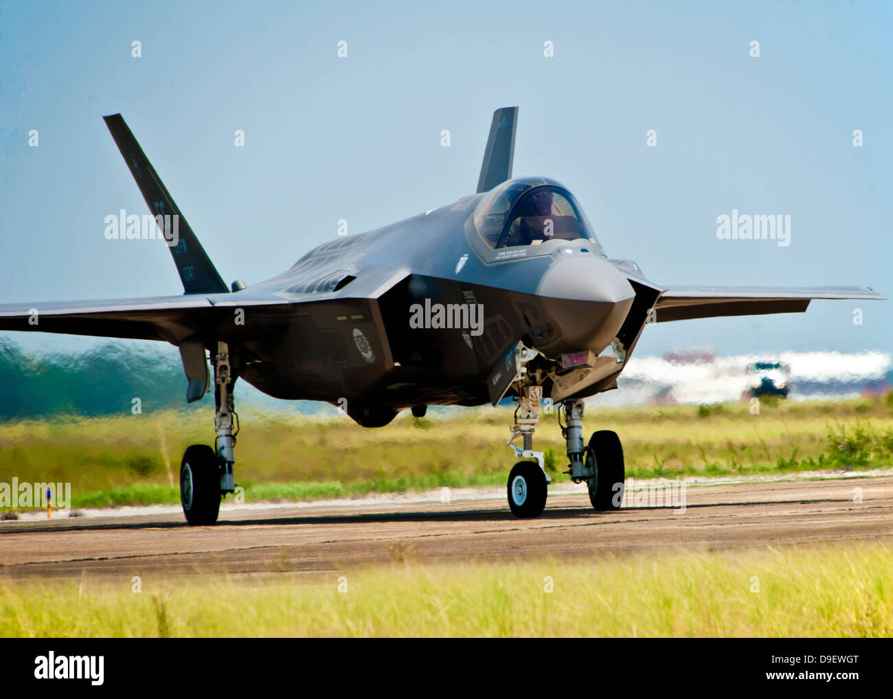 An F-35 Lightning II taxiing at Eglin Air Force Base, Florida. Stock Photo