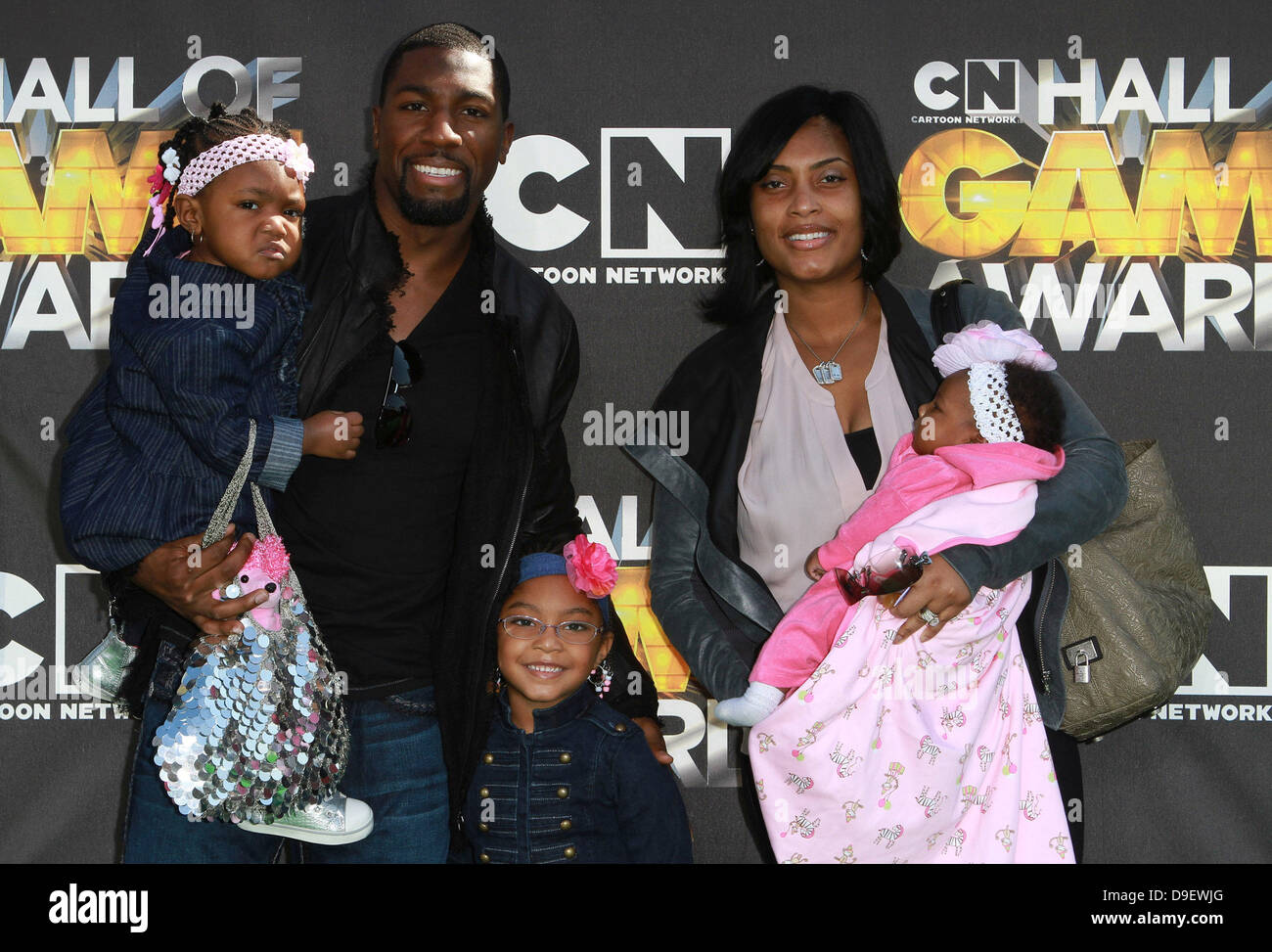 Greg Jennings of the Green Bay Packers and family Cartoon Network 'Hall of Game Awards' held at The Barker Hanger Santa Monica, California - 21.02.11 Stock Photo