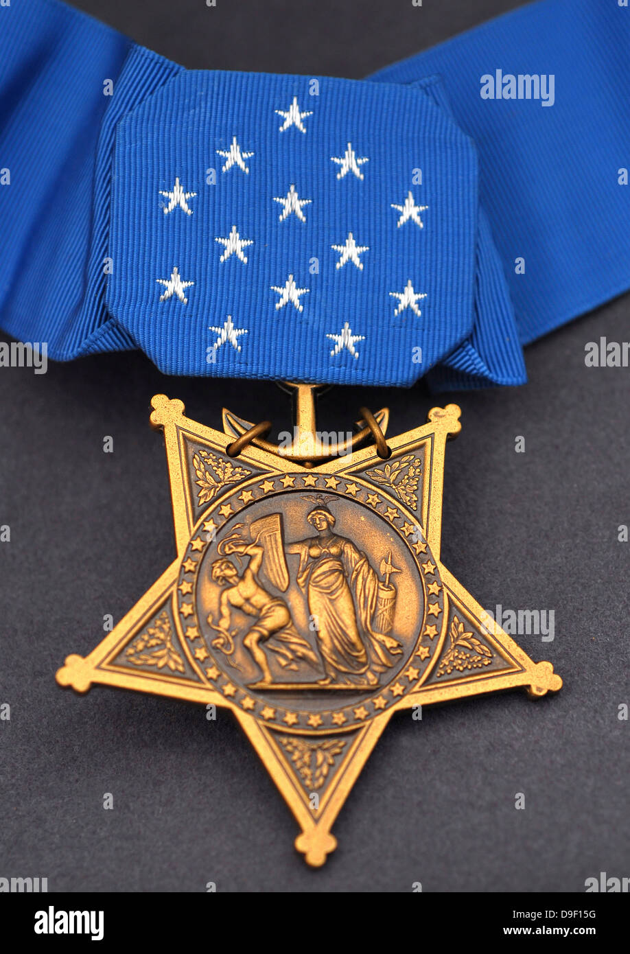 Close-up of the Medal of Honor awarded to Navy SEALs, the highest military decoration awarded by the U.S. government Stock Photo
