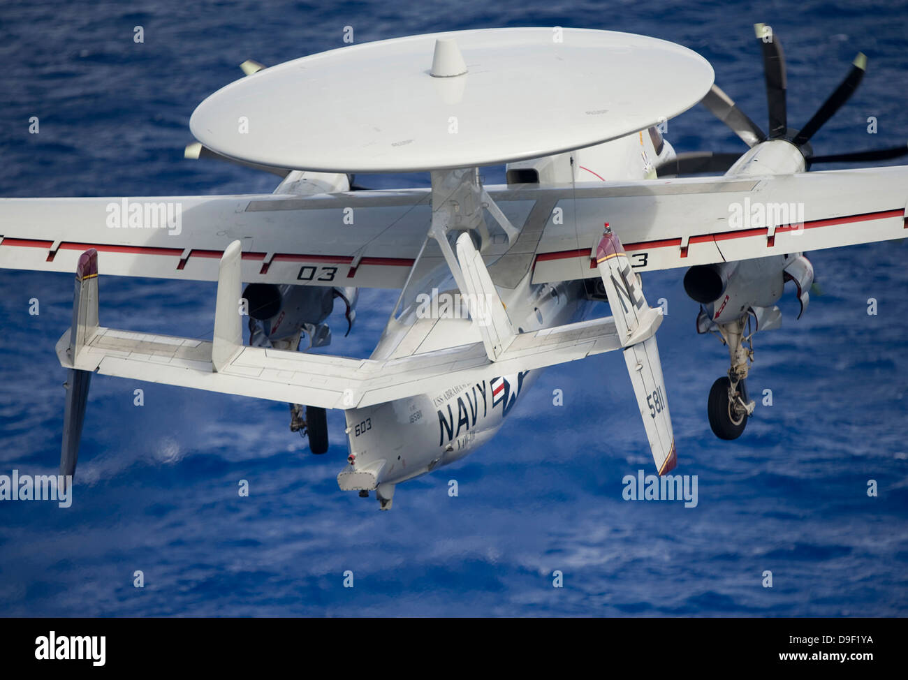 Rear view of an E-2C Hawkeye taking off. Stock Photo