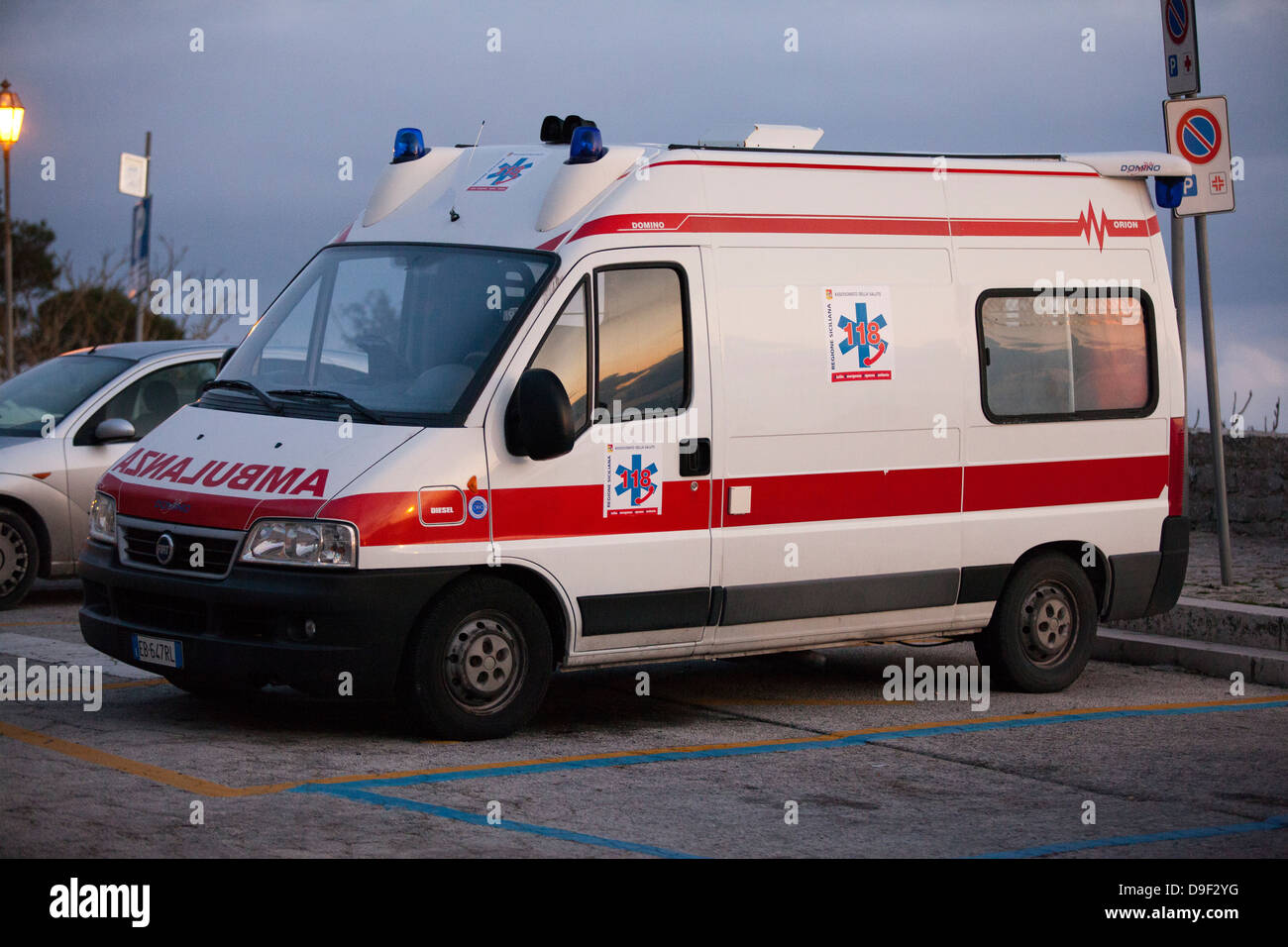 An Italian Ambulance in the town of Erice, Sicily. Stock Photo