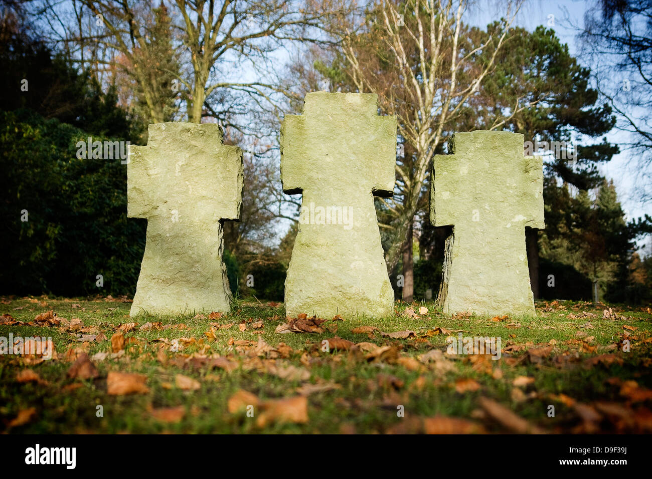 Stone crosses on the soldier's cemetery in Hamburg village Ohls, Stock Photo