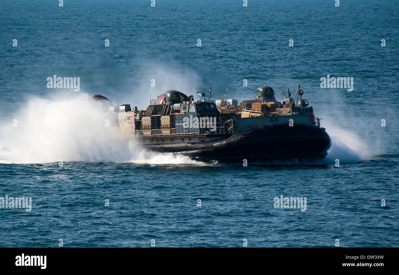 A landing craft air cushion transits the Arabian Gulf. Stock Photo
