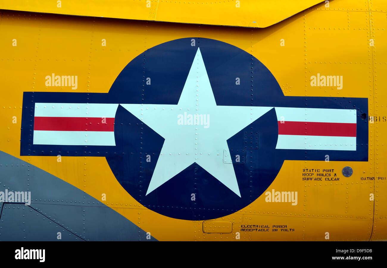 Close-up view of the aircraft insignia on an old-fashion warbird. Stock Photo