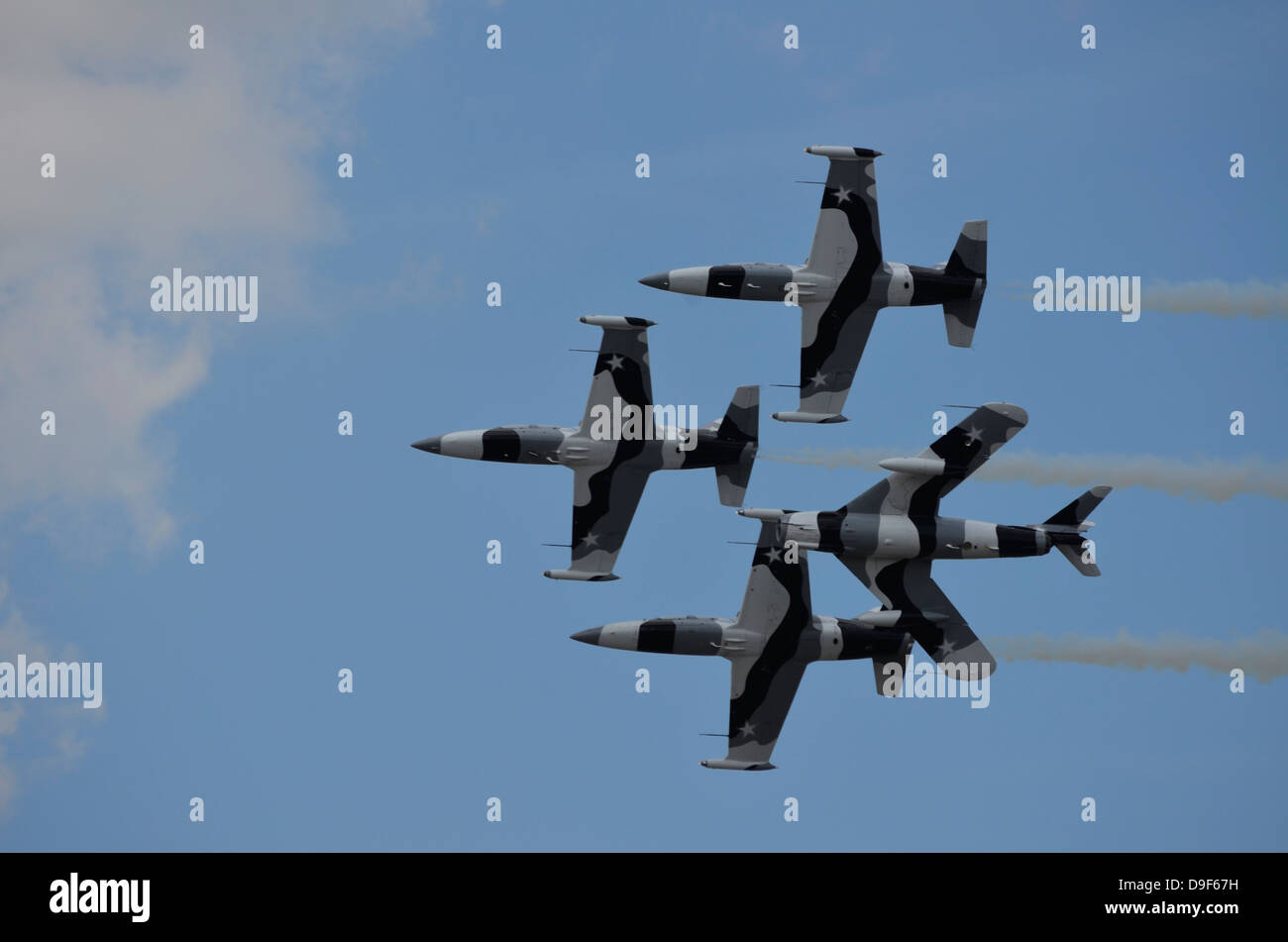 The Black Diamond Jet Team fly in diamond formation. Stock Photo