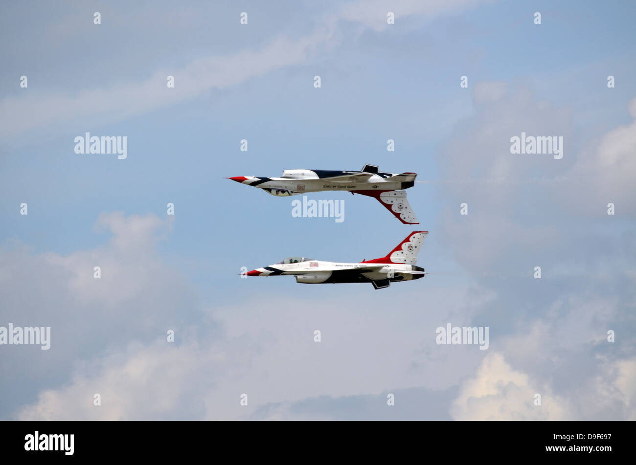 The U.S. Air Force Thunderbirds in calypso formation. Stock Photo