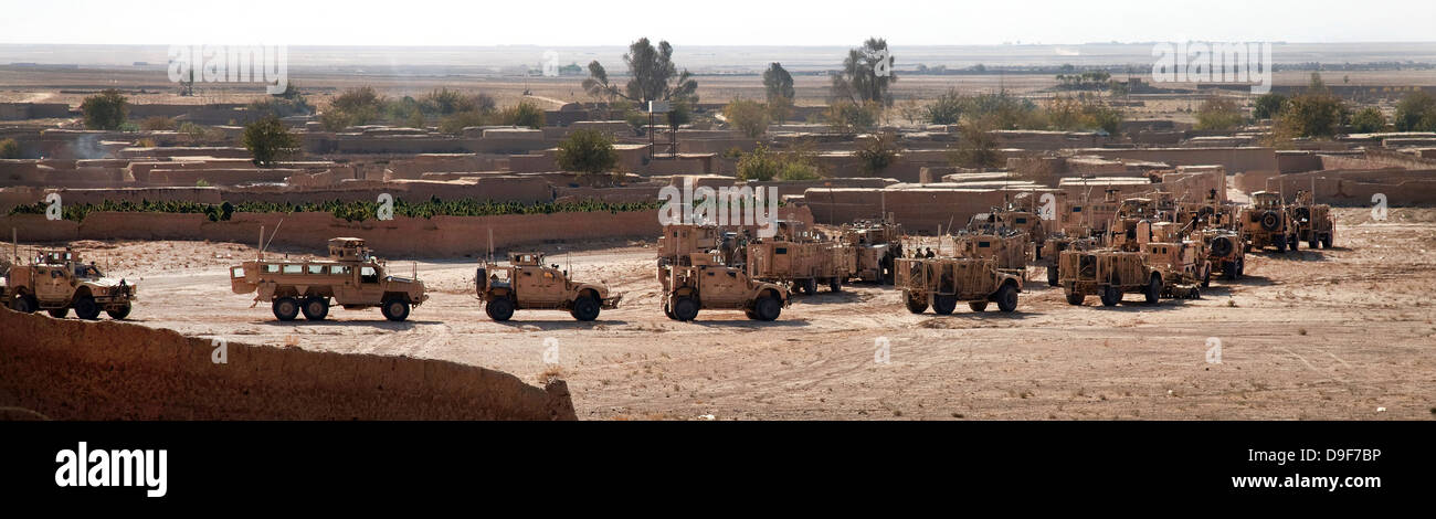 November 2, 2011 - Military vehicles parked outside Loy Karez, Kandahar province, Afghanistan. Stock Photo