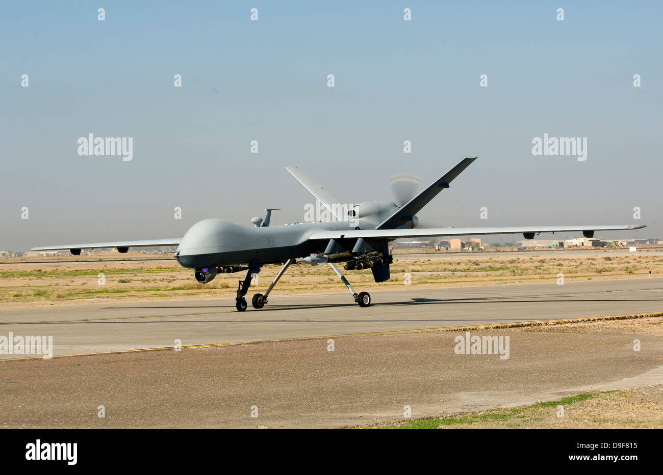 November 10, 2008 - A U.S. Air Force MQ-9 Reaper unmanned aerial vehicle lands at Joint Base Balad, Iraq. Stock Photo