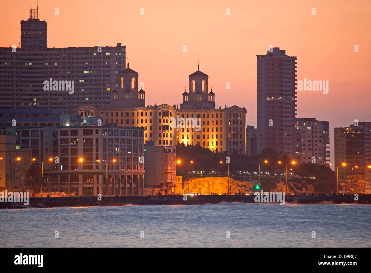 Malecon with National Hotel and FOCSA in Havana, Cuba, Caribbean Stock Photo