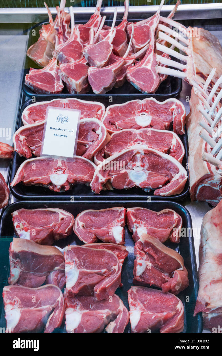England, London, Southwark, Borough Market, Meat Shop Display of Lamb