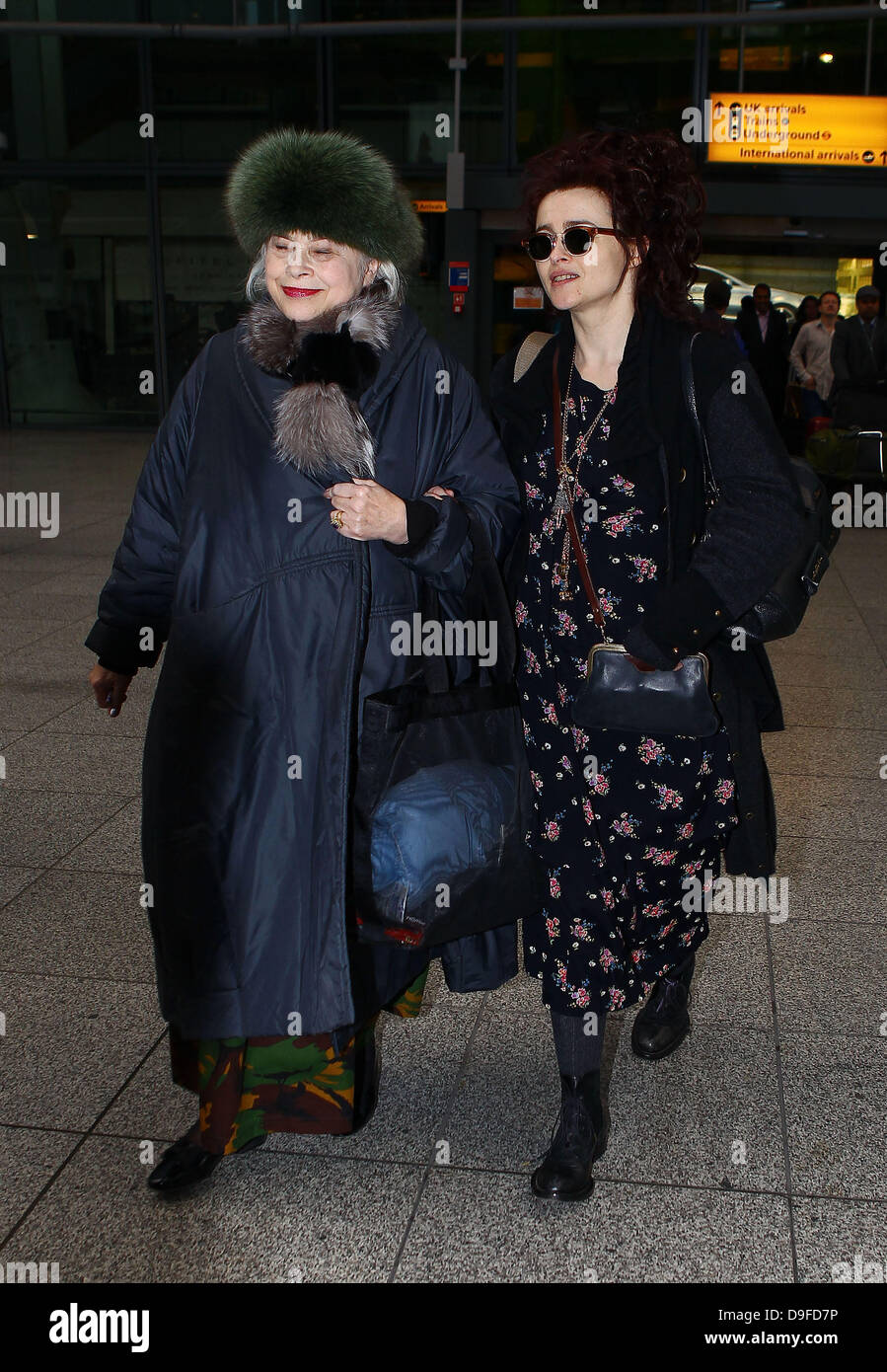 Helena Bonham Carter and her mother Elena arriving at Heathrow Airport London, England - 01.03.11 Stock Photo