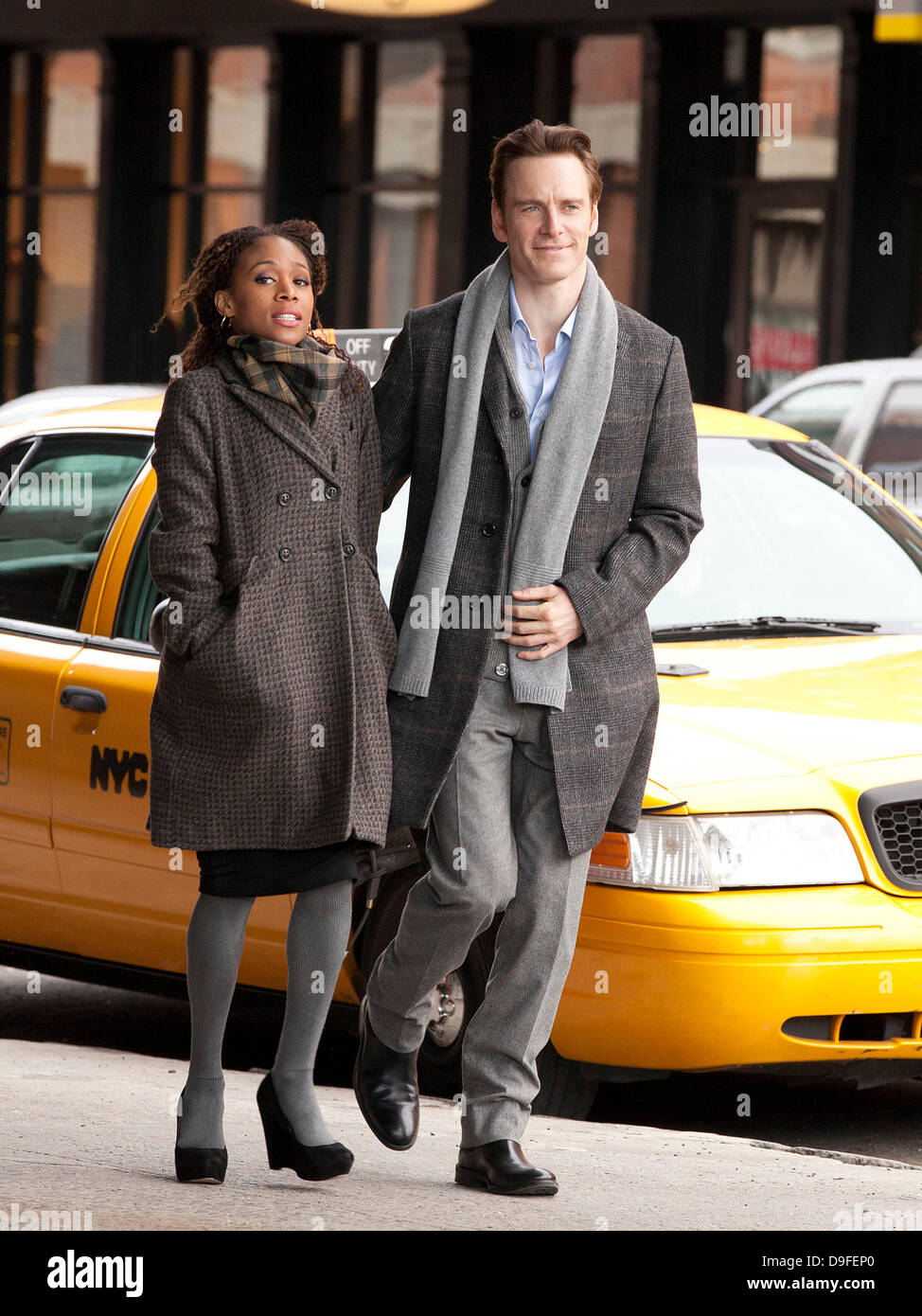 Michael Fassbender and Nicole Beharie on the set of 'Shame' in the West  Village New York City, USA - 01.03.11 Stock Photo - Alamy