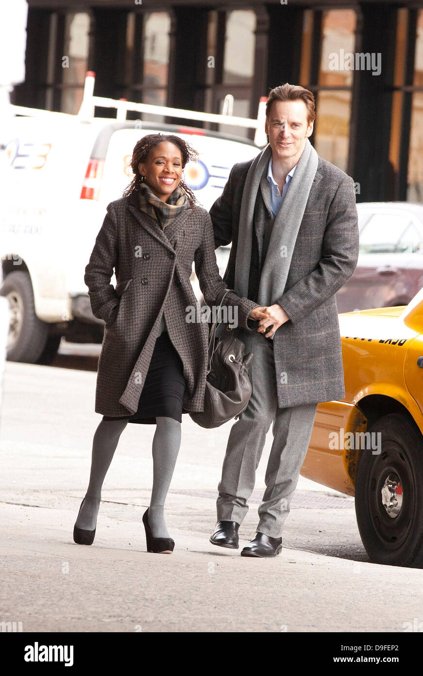Michael Fassbender and Nicole Beharie on the set of 'Shame' in the West  Village New York City, USA - 01.03.11 Stock Photo - Alamy