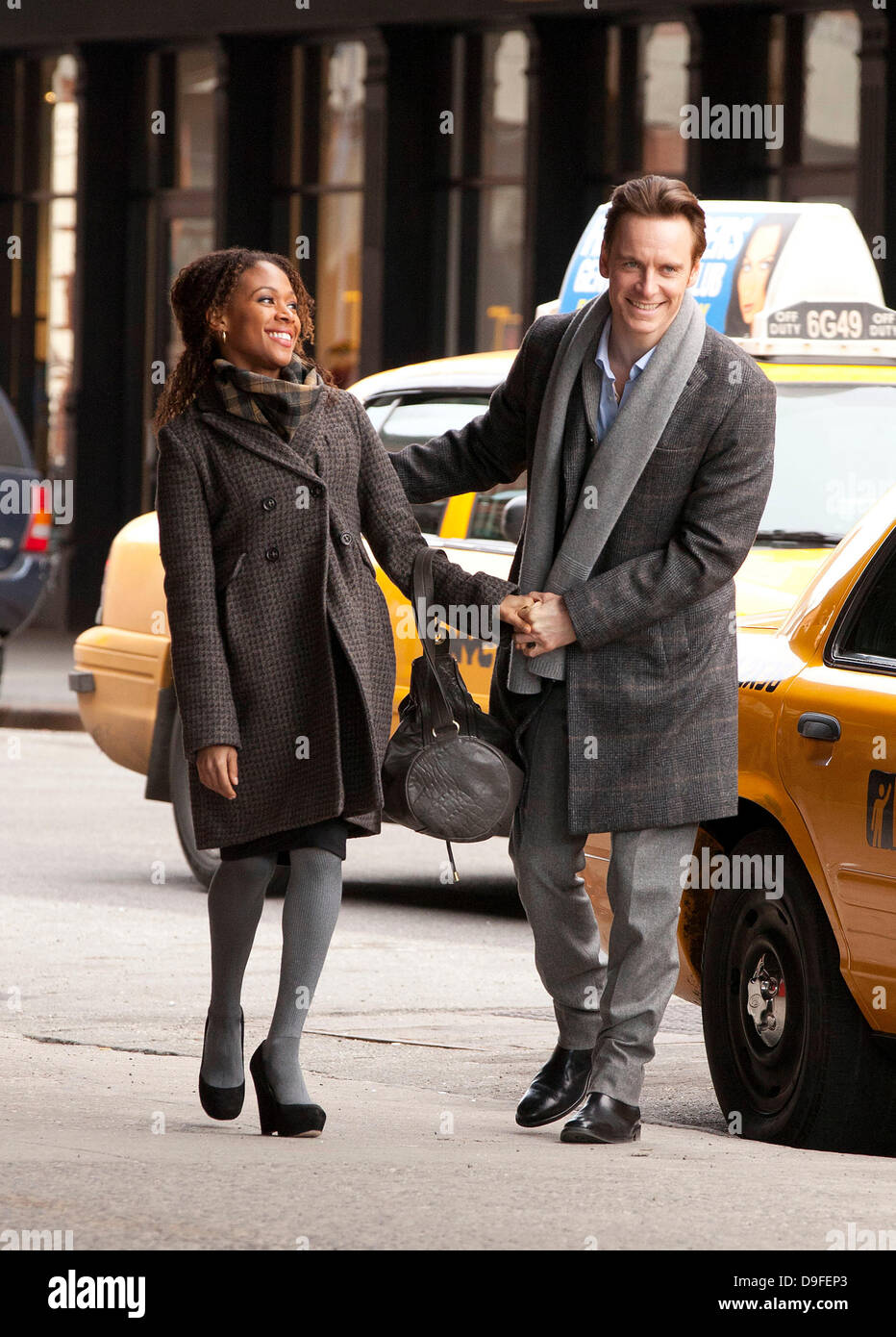 Michael Fassbender and Nicole Beharie on the set of 'Shame' in the West  Village New York City, USA - 01.03.11 Stock Photo - Alamy