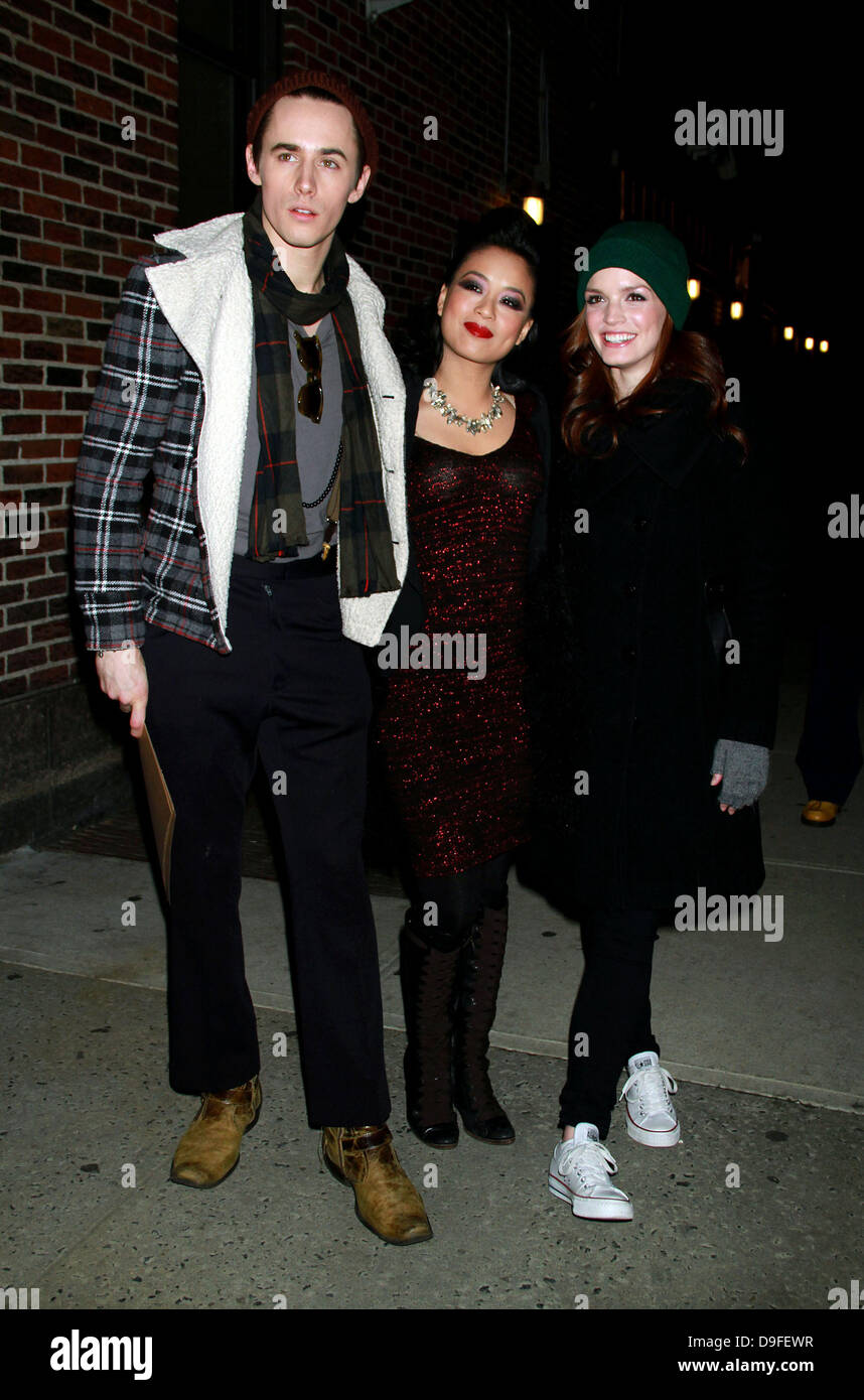 Reeve Camey as Peter Parker/Spiderman, T.V. Carpio as Arachne,  Jennifer Damiano as Mary Jane Watson 'The Late Show with David Letterman' at the Ed Sullivan Theater - Arrivals New York City, USA - 01.03.11 Stock Photo