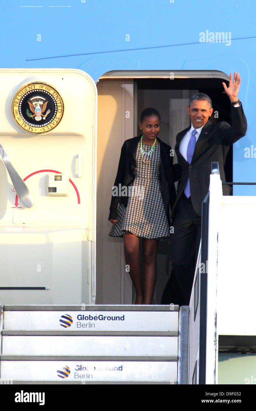 President Obama together with his wife Michelle Obama and their daughters Sasha and Malia arrived in Berlin on 18 June for his first visit to the German capital as president, hours after departing from the G8 summit in Northern Ireland. Stock Photo