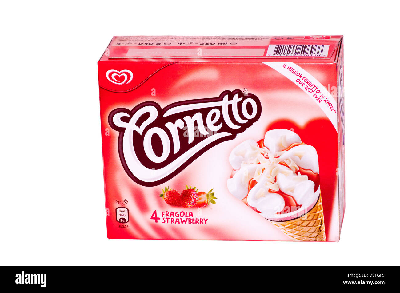 Box Of Strawberry Walls Cornetto Ice Cream Cones Stock Photo