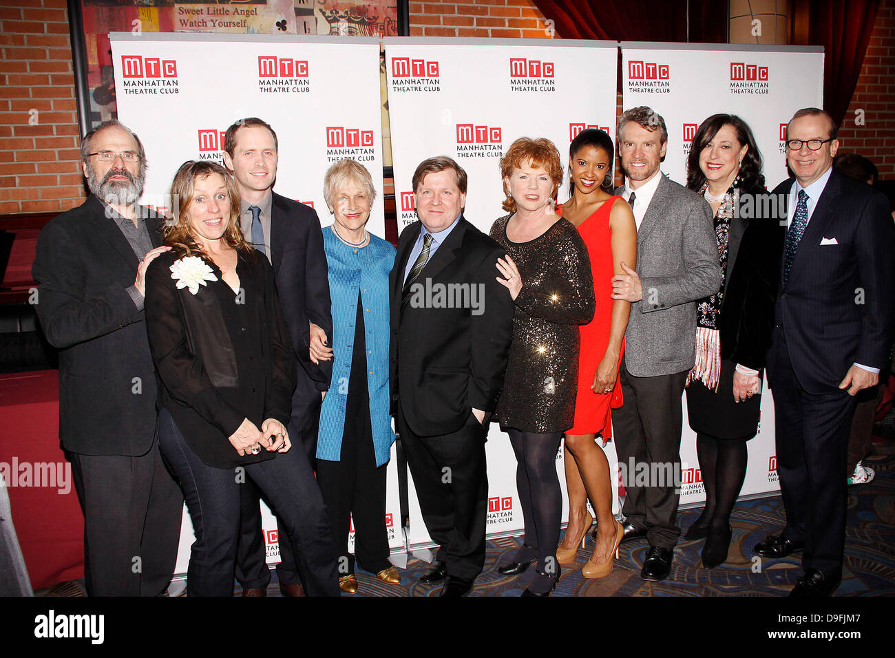 Daniel Sullivan, Frances McDormand, Patrick Carroll, Estelle Parsons, David Lindsay-Abaire, Becky Ann Baker, Renee Elise Goldsberry, Tate Donovan, Lynne Meadow and Barry Grove  Opening night after party for the Broadway production of 'Good People' held at B.B. King's show room. New York City, USA - 03.03.11 Stock Photo