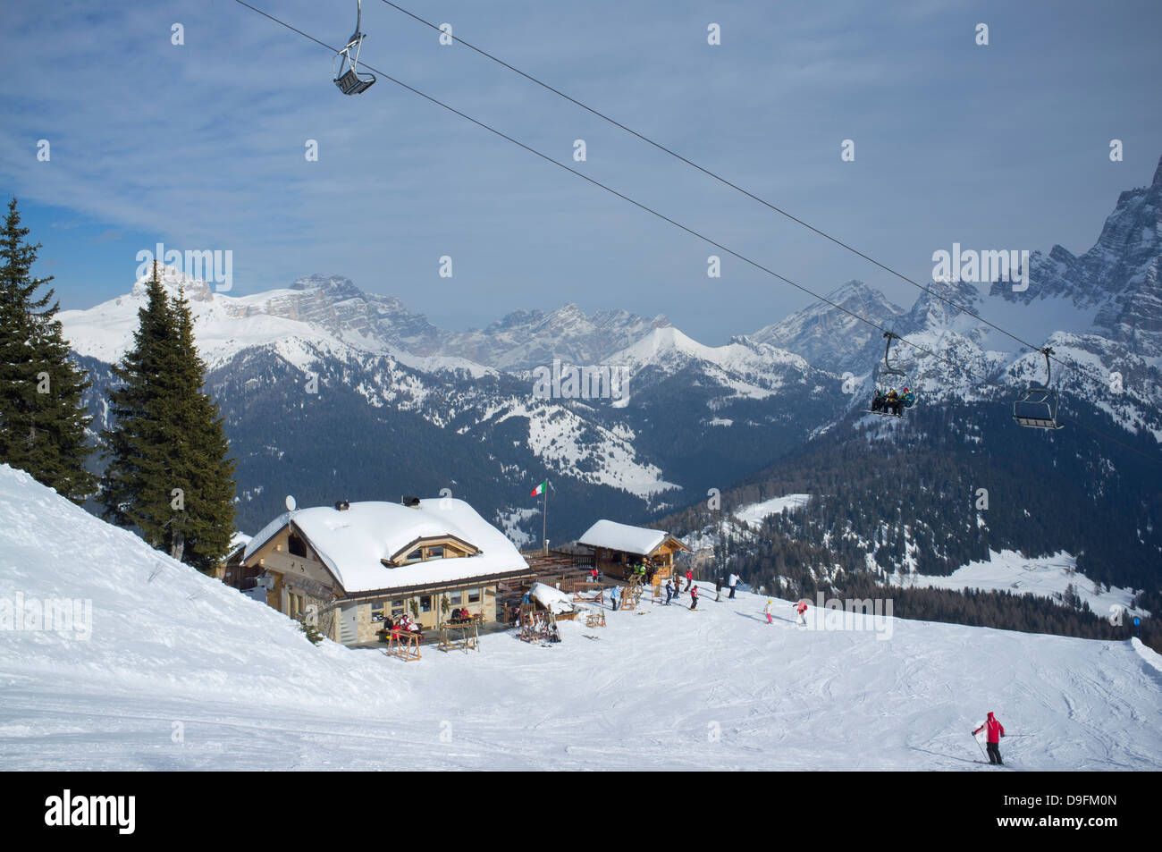 A mountain restaurant at the Civetta ski resort in the Dolomites, South Tyrol, Italy Stock Photo