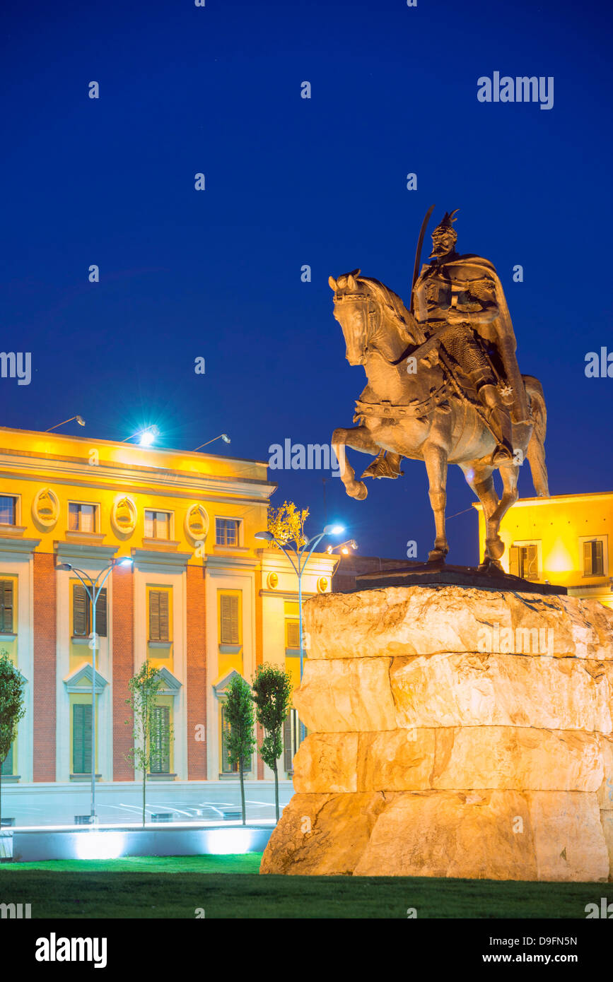 Equestrian statue of Skanderbeg, Tirana, Albania Stock Photo
