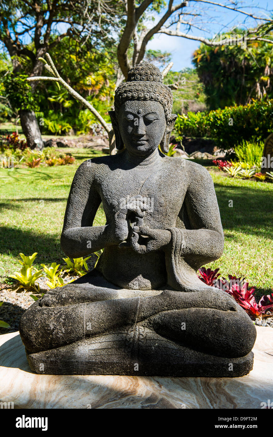 Buddhist statues in the Botanical gardens in Nevis island, St. Kitts