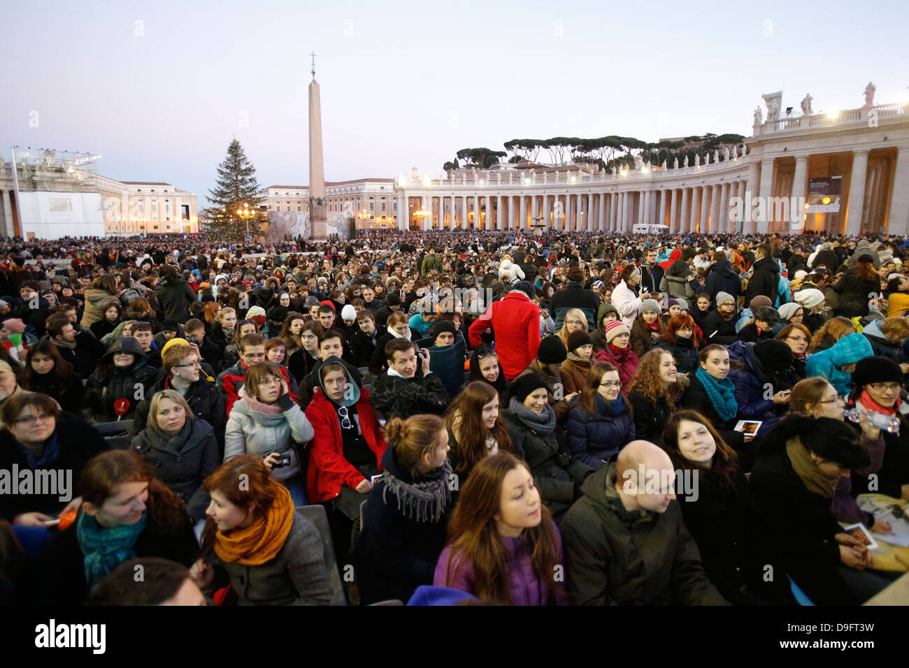 Prayer vigil at European Meeting of Taize Community in St. Peter's Square, Rome, Lazio, Italy Stock Photo