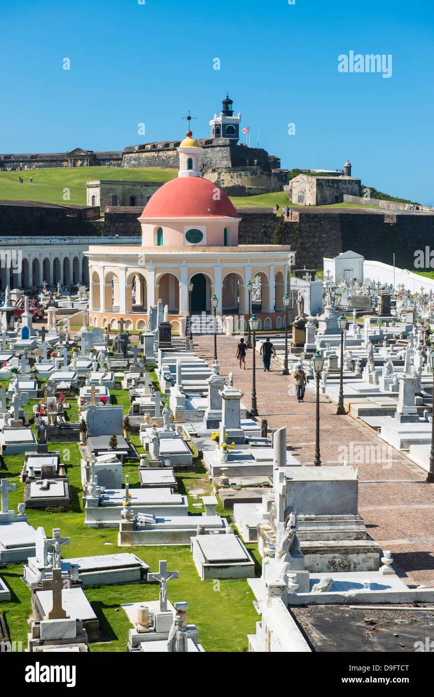 Cemetery in castle of San Felipe del Morro, UNESCO World Heritage Site, San Juan, Puerto Rico, West Indies, Caribbean Stock Photo