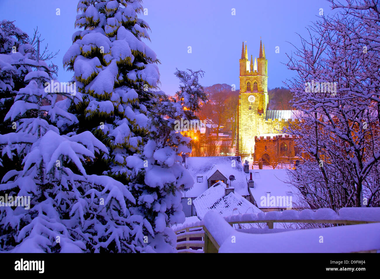 Cathedral of the Peak in snow, Tideswell, Peak District National Park, Derbyshire, England, UK Stock Photo