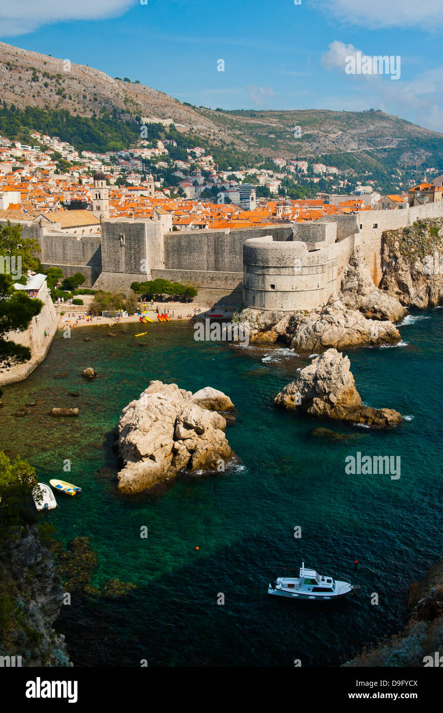 Dubrovnik Old Town and the City Walls, UNESCO World Heritage Site, from Fort Lovrijenac, Dubrovnik, Dalmatian Coast, Croatia Stock Photo
