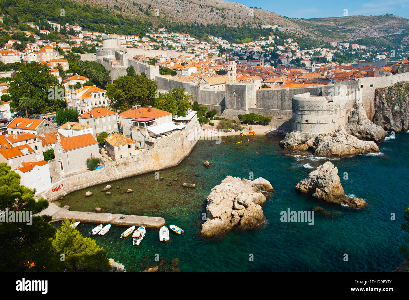Dubrovnik Old Town and the City Walls, UNESCO World Heritage Site, from Fort Lovrijenac, Dubrovnik, Dalmatian Coast, Croatia Stock Photo