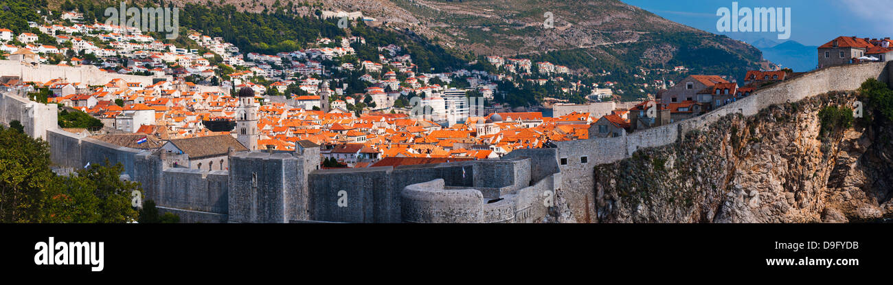 Dubrovnik and the City Walls, UNESCO World Heritage Site, from Fort Lovrijenac, Dubrovnik, Dalmatian Coast, Croatia Stock Photo