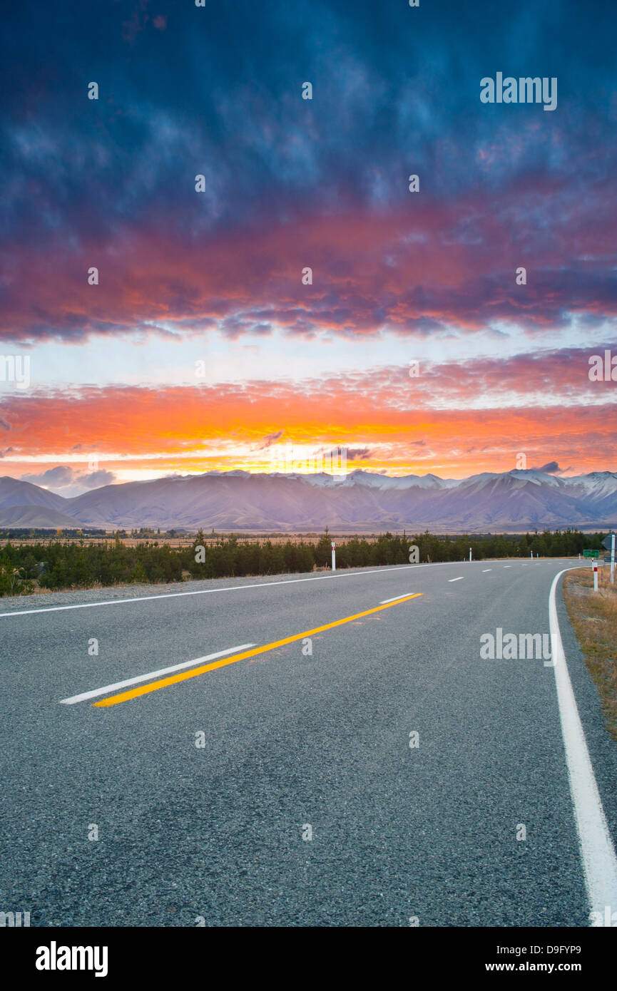 Sunset in the Queenstown Lakes Region, Otago, South Island, New Zealand Stock Photo