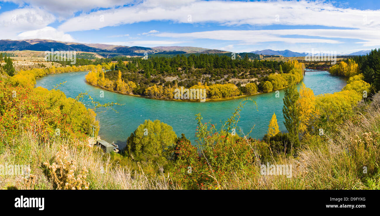 Autumn panorama of the Clutha River, South Island, New Zealand Stock Photo