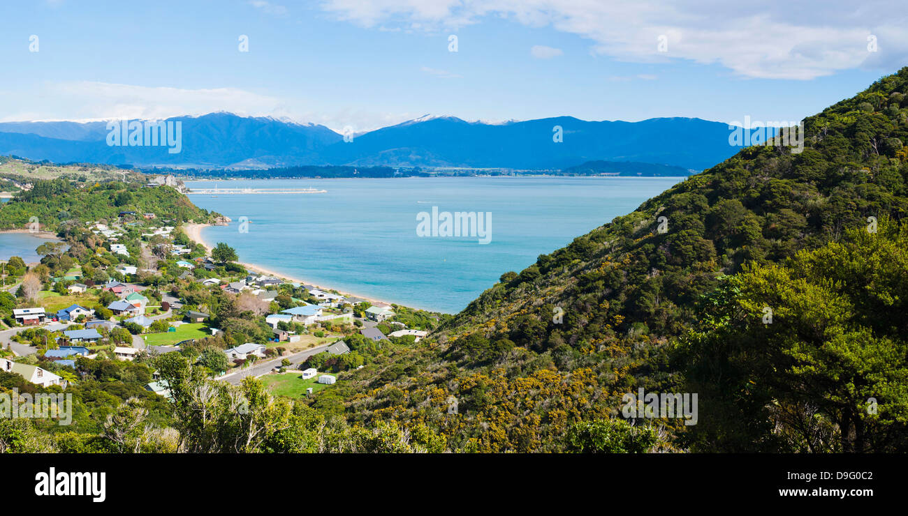 Elevated view of Pohara Beach, Golden Bay, South Island, New Zealand