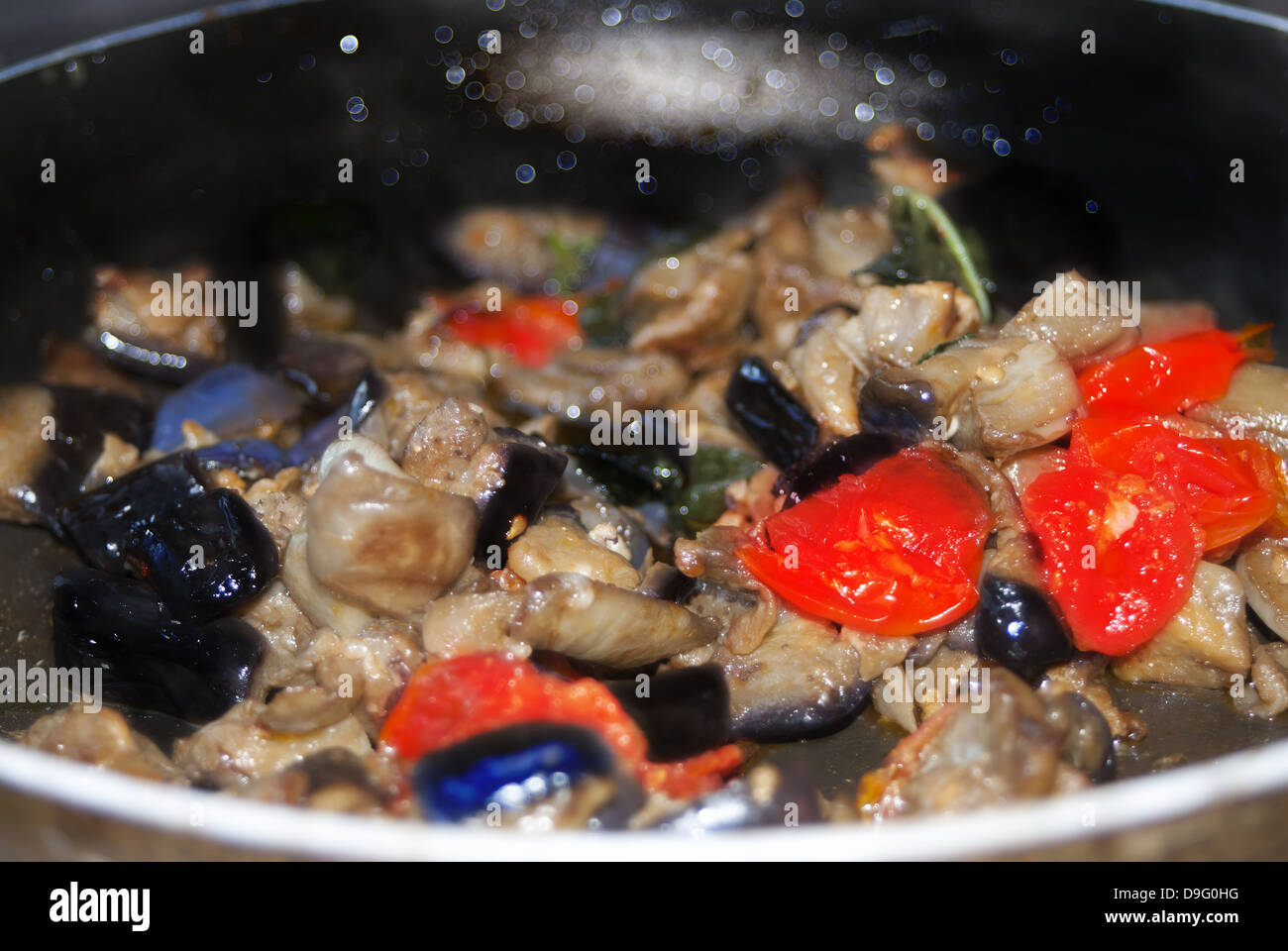 sicilian recipes: sautéed eggplants Stock Photo