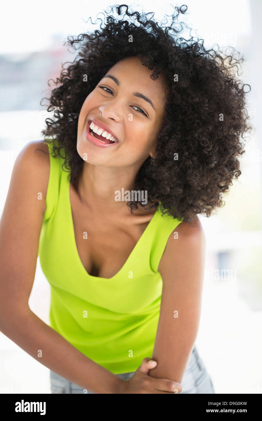 Portrait cheerful woman in green hi-res stock photography and images ...
